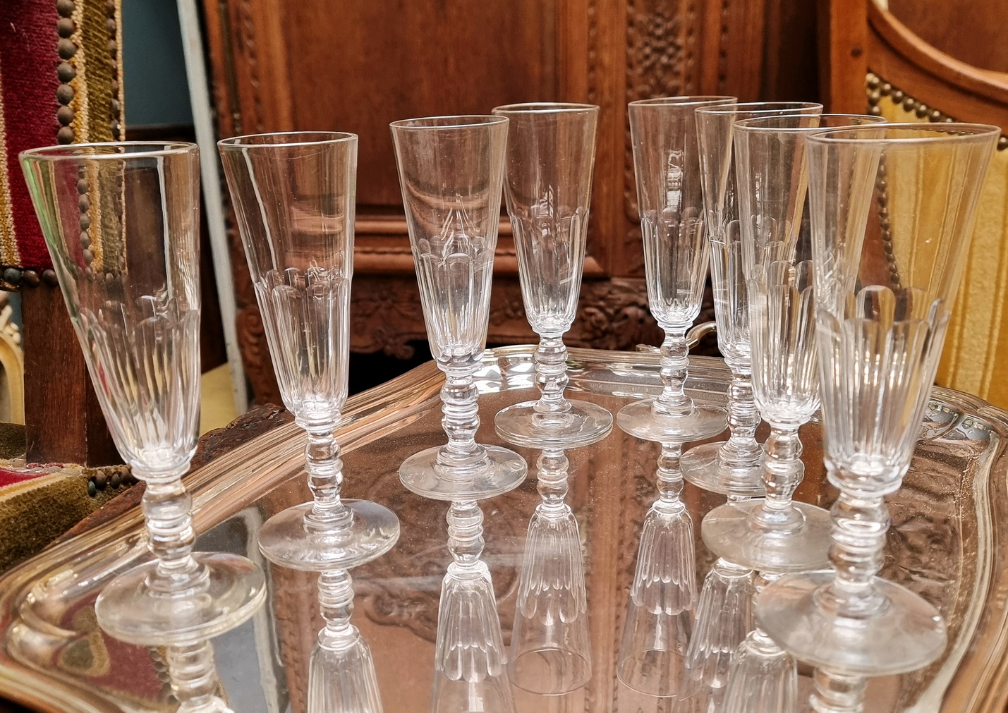 A set of 8 Crystal Champagne Flutes